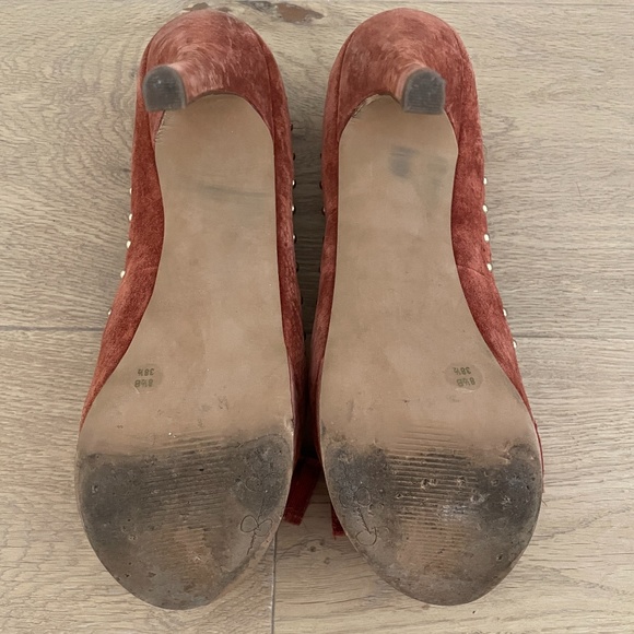 Jessica Simpson Red Suede Peep Toe Heels - Picture 7 of 8